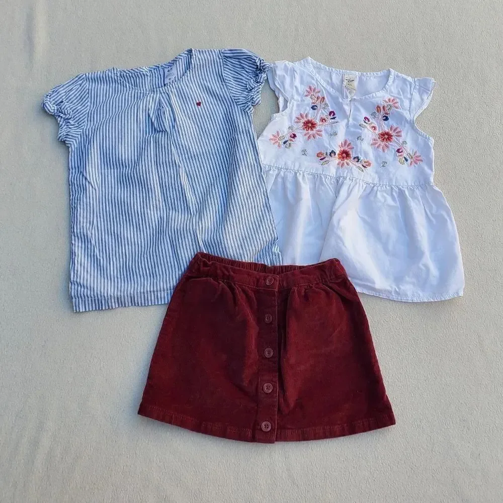 Girls 2 tops and skirt bundle Size 4-5